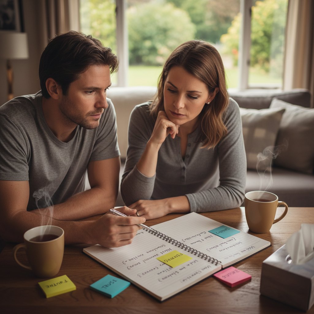 Para przygotowująca się do pierwszej sesji, lista pytań i notatek