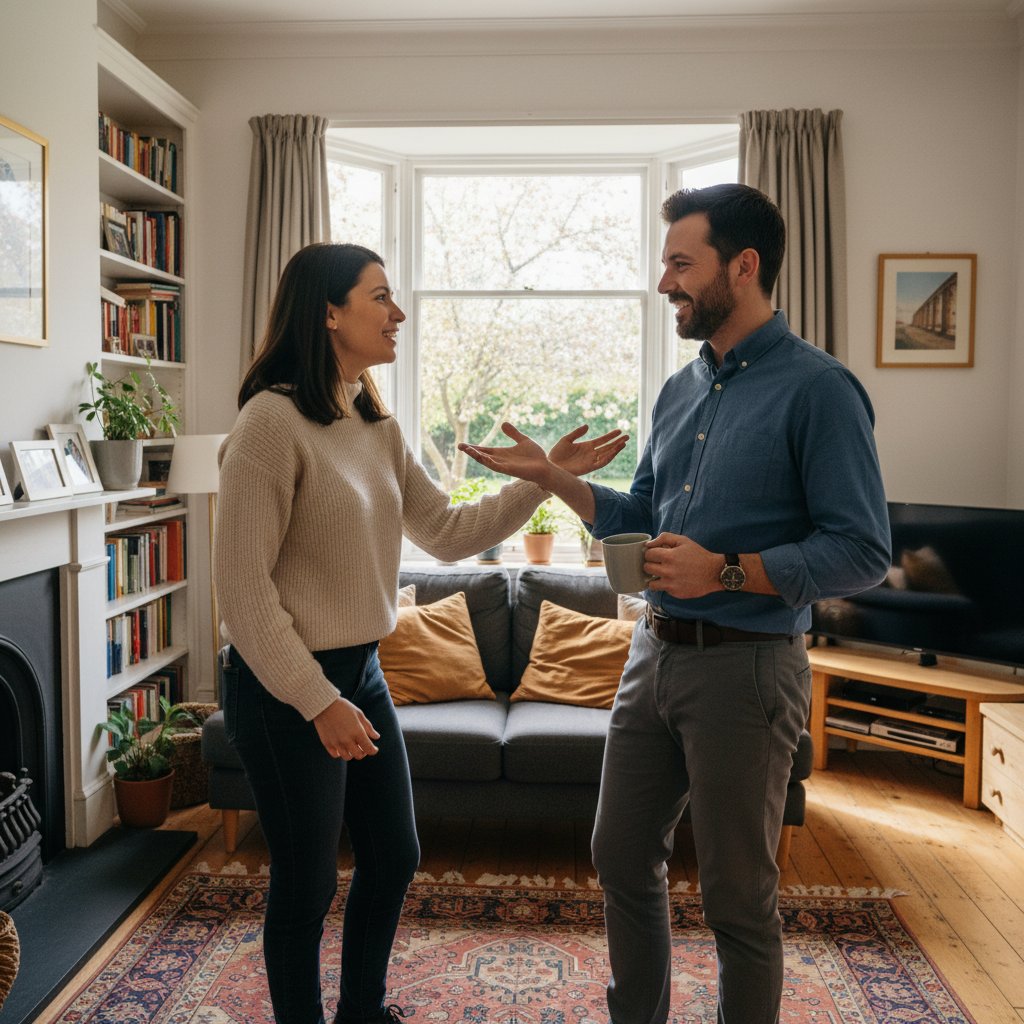 Para rozmawiająca szczerze w domowym zaciszu, otwarta postawa, wzajemny szacunek