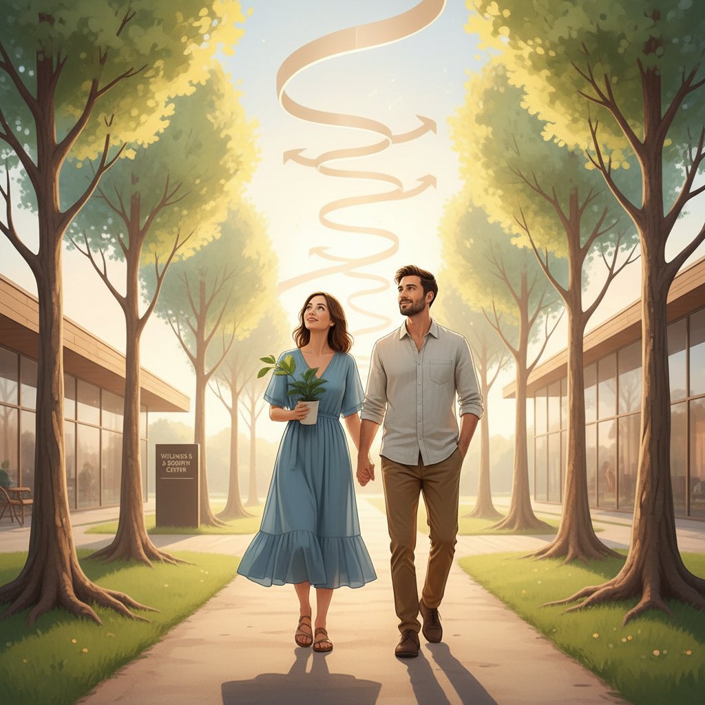 Para spacerująca po terapii, nowa perspektywa i spokój