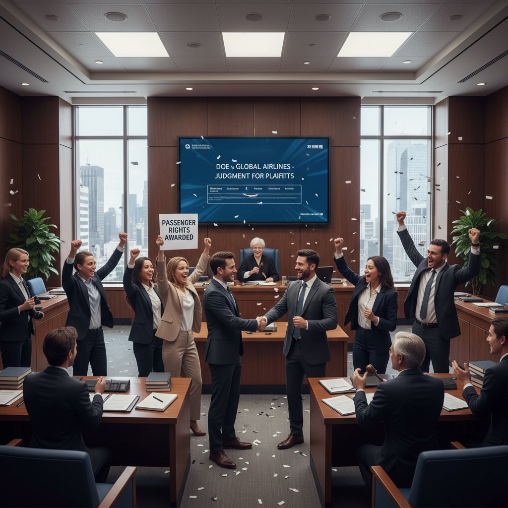 Sala sądowa z wyrokiem na korzyść pasażera – symbol skutecznej walki o prawa