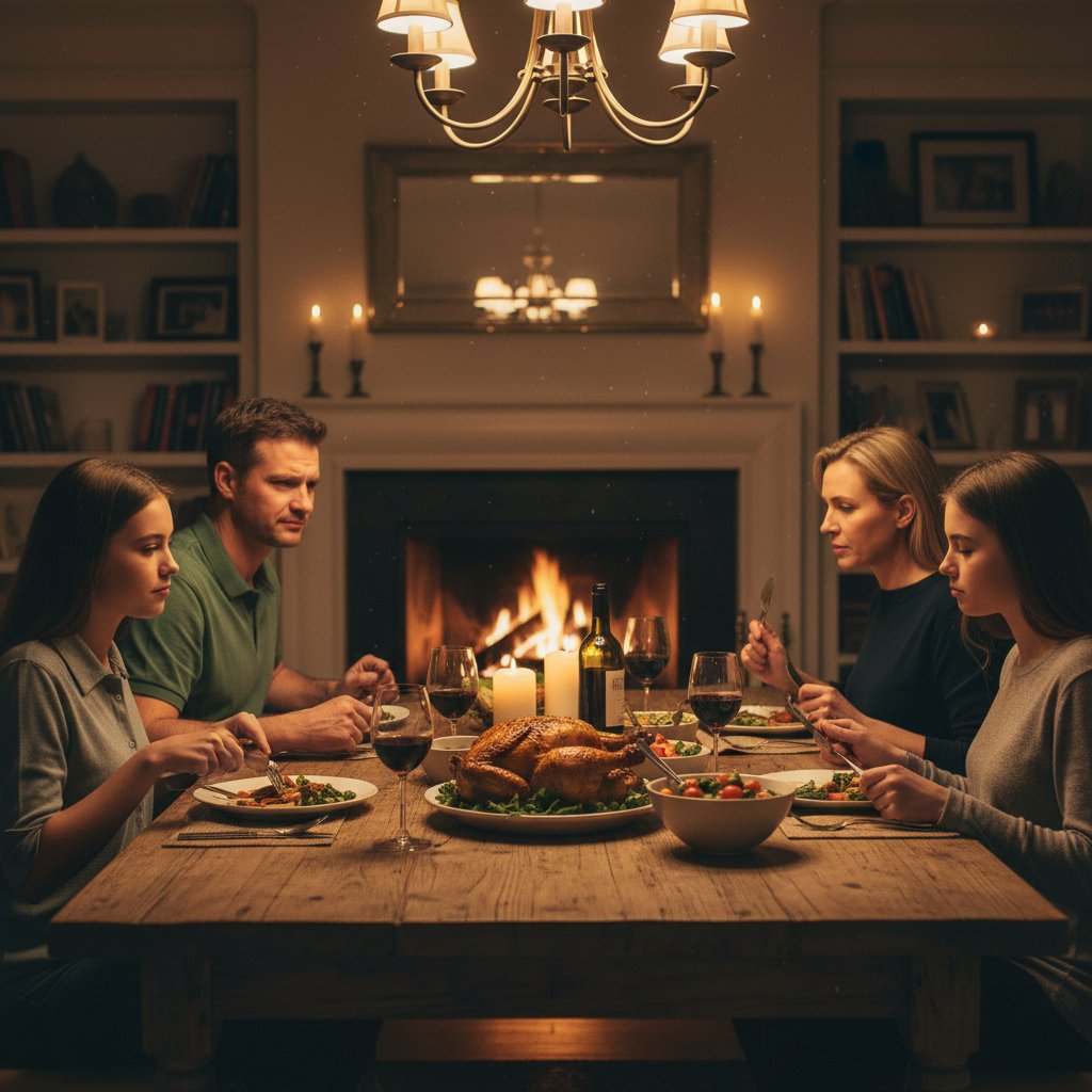Ciepła rodzinna kolacja, delikatne napięcie, ciepłe światło – codzienność rodziny zastępczej