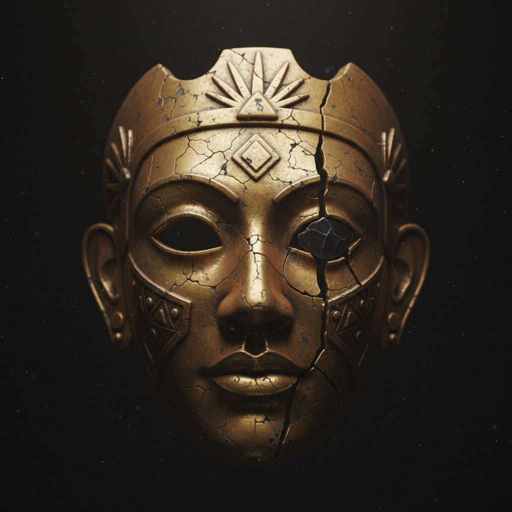 Złota maska z pęknięciami symbolizująca ukryte cierpienie perfekcjonisty