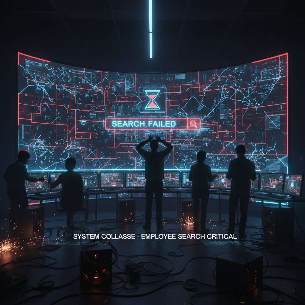 Broken digital hiring pipeline, symbolizing failed employee search strategies