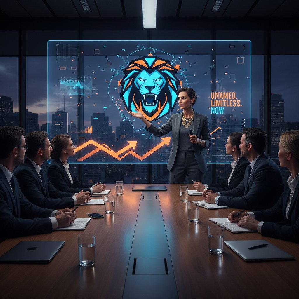 Dyrektor kreatywny rozmawiający z zarządem, prezentujący odważną kampanię reklamową