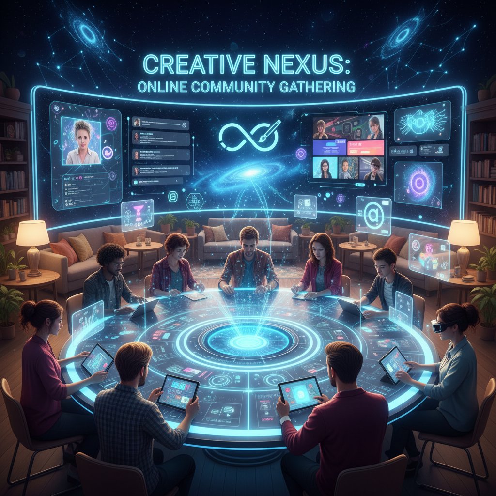 Spotkanie kreatywnej społeczności lub warsztaty online, networking twórców