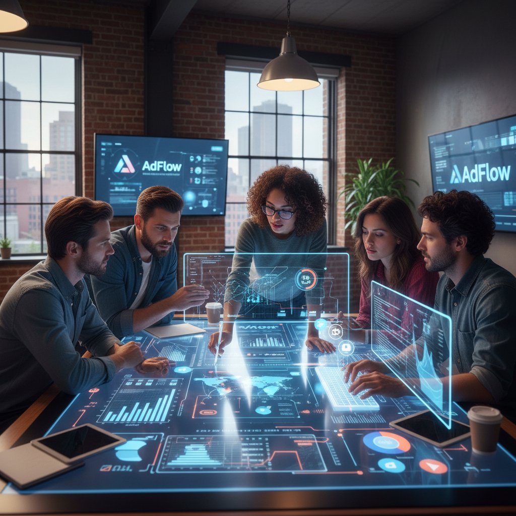 Zespół kreatywny analizujący dane i prototypy kampanii reklamowej