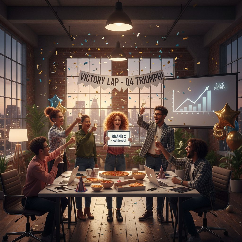 Zespół kreatywny celebrujący sukces po skutecznym rebrandingu