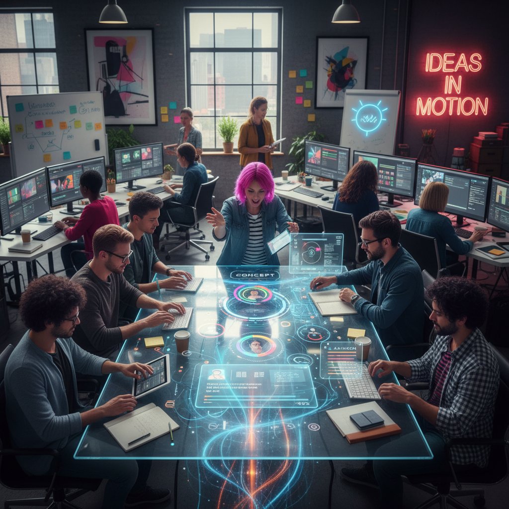 Creative team collaborating with digital task manager, full of energy and focus