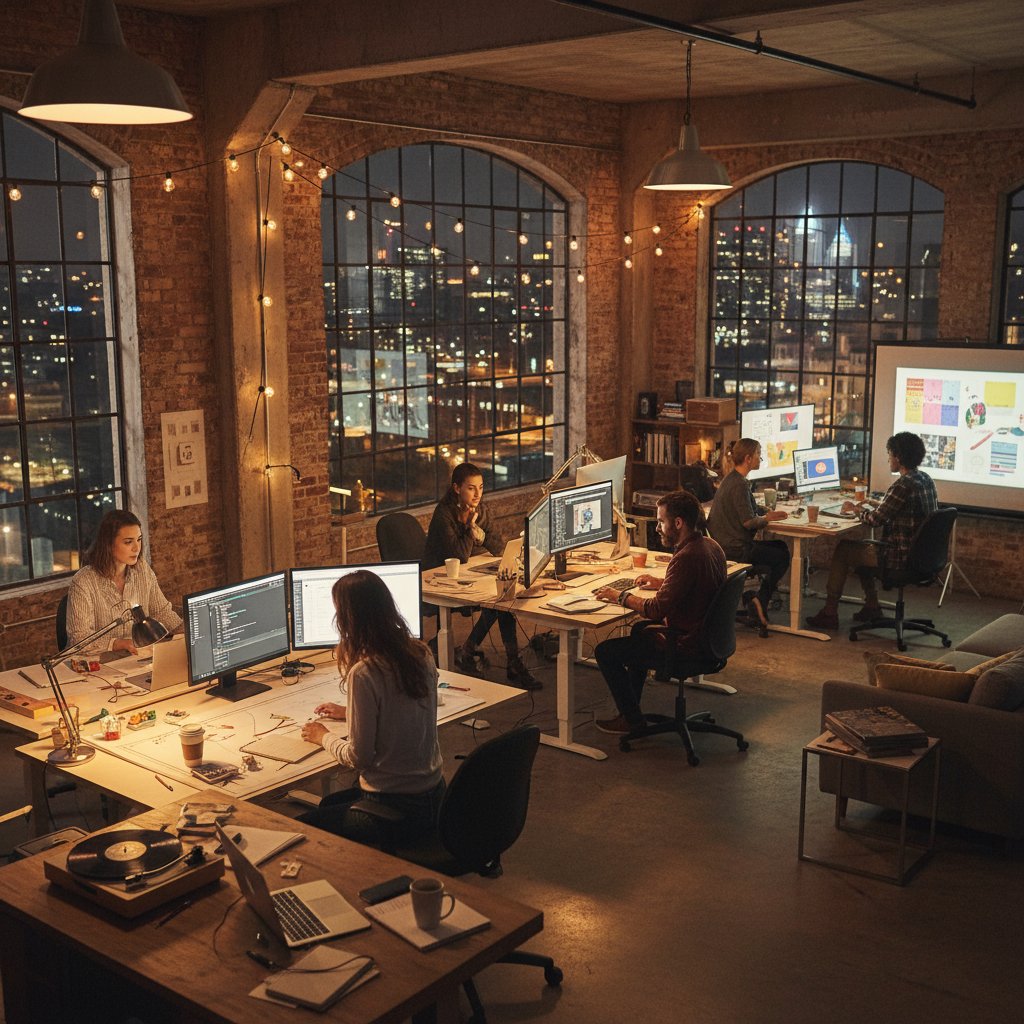 Efektowna burza mózgów zespołu reklamowego podczas tworzenia kampanii na czas