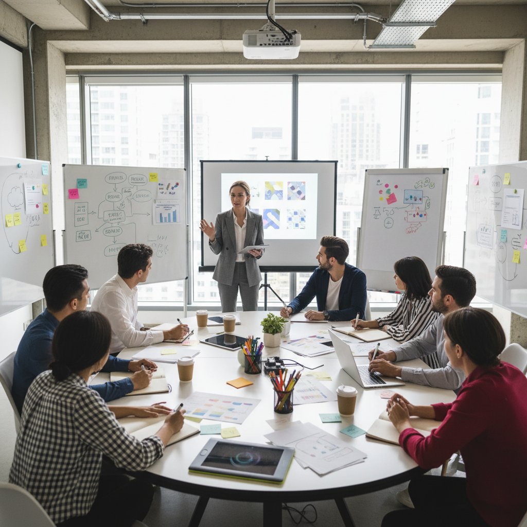 Zespół kreatywny podczas szkolenia z zakresu współpracy z zewnętrznym liderem