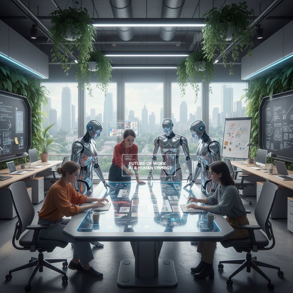 Młody kreatywny zespół pracuje nad felietonem, nowoczesne biuro, inspirująca atmosfera, AI i człowiek razem