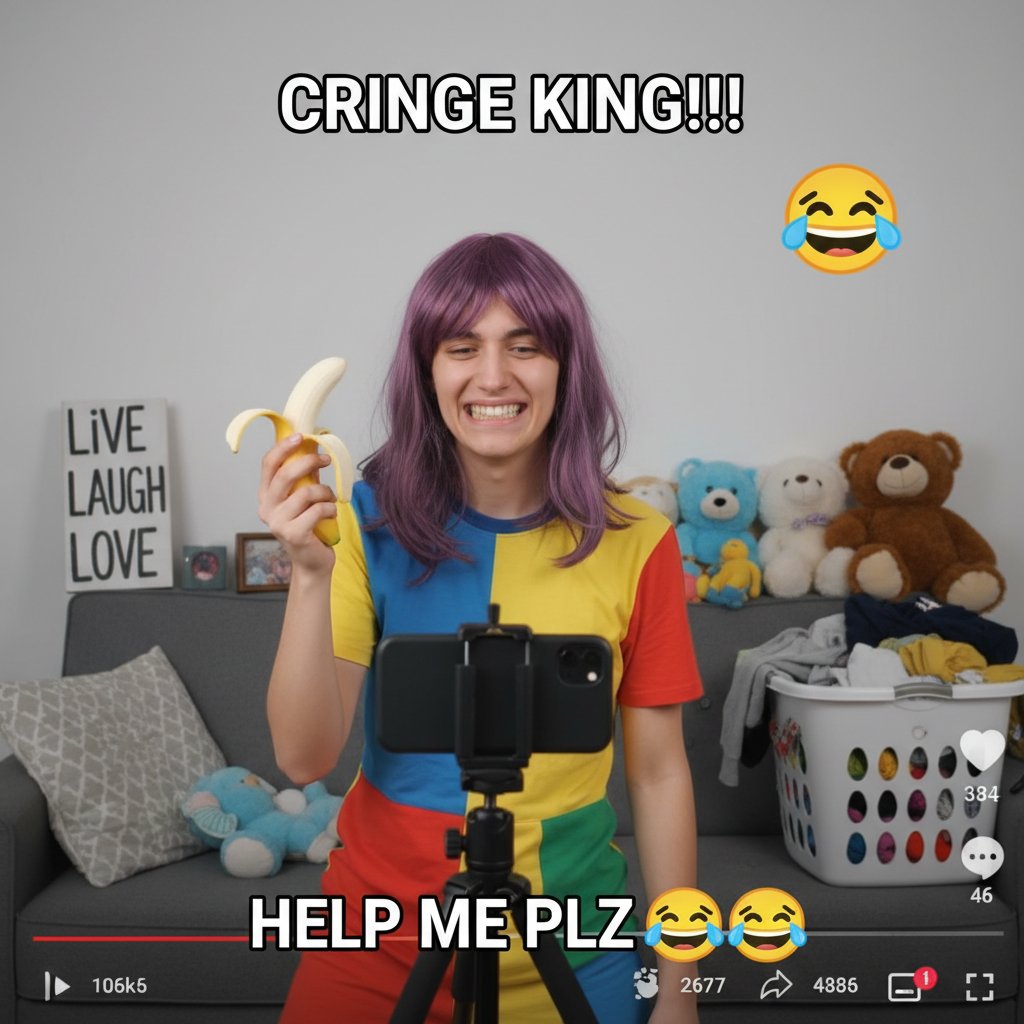 Young creator filming cringe comedy skit for social media, representing TikTok and YouTube’s influence on movie cringe comedy cinema