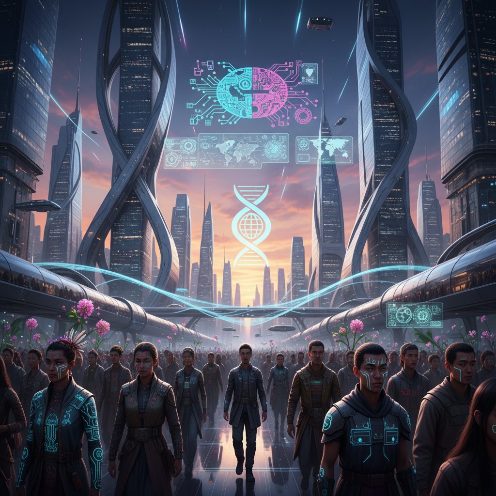 Rozmyty tłum w mieście o zmierzchu, jedna osoba patrzy przed siebie. Słowa kluczowe: akulturacja, przyszłość, tożsamość, zmiany społeczne