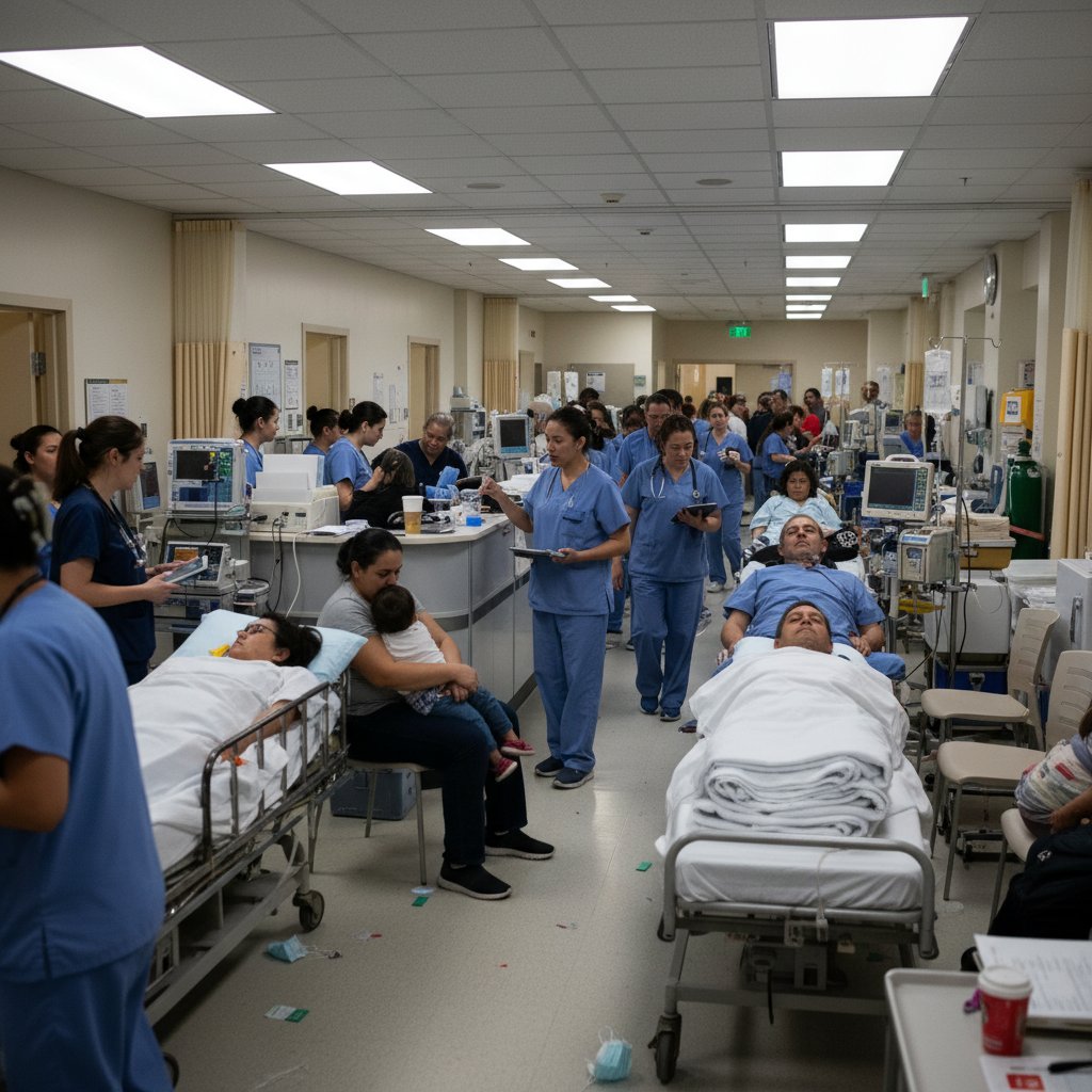Przepełniony SOR w polskim szpitalu podczas diagnozy TIA – zdjęcie dokumentalne, tłum ludzi, wyczuwalny pośpiech