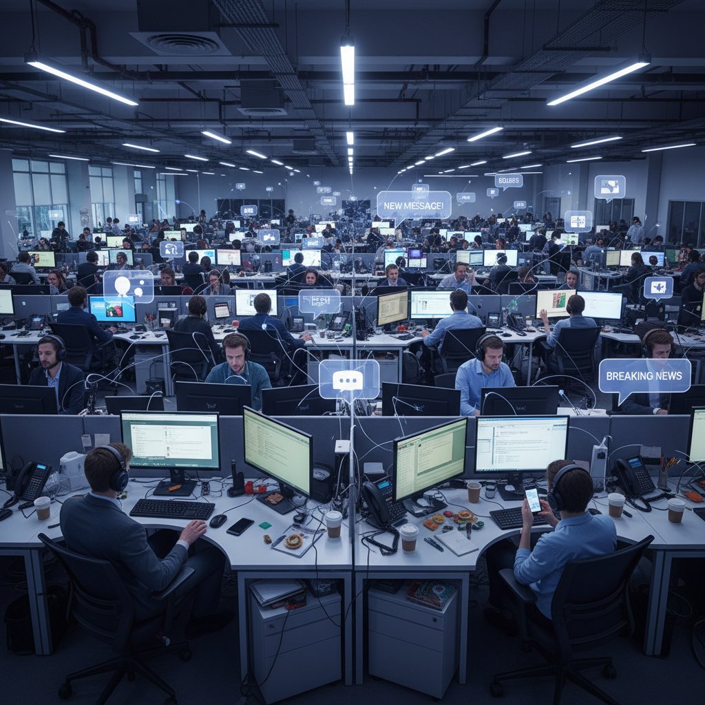 Pracownicy biurowi rozpraszani przez powiadomienia na ekranach