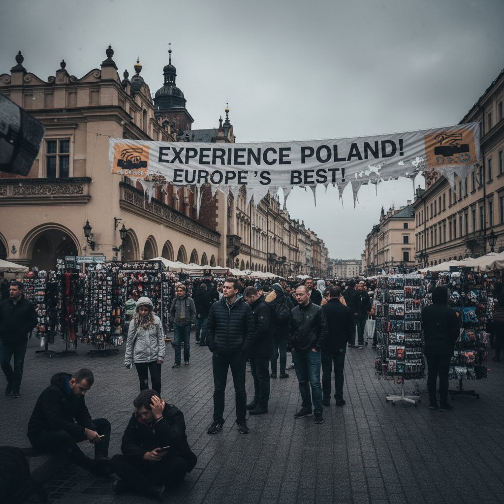 Zatłoczone, popularne miejsce turystyczne w Polsce – ludzie znudzeni i rozczarowani