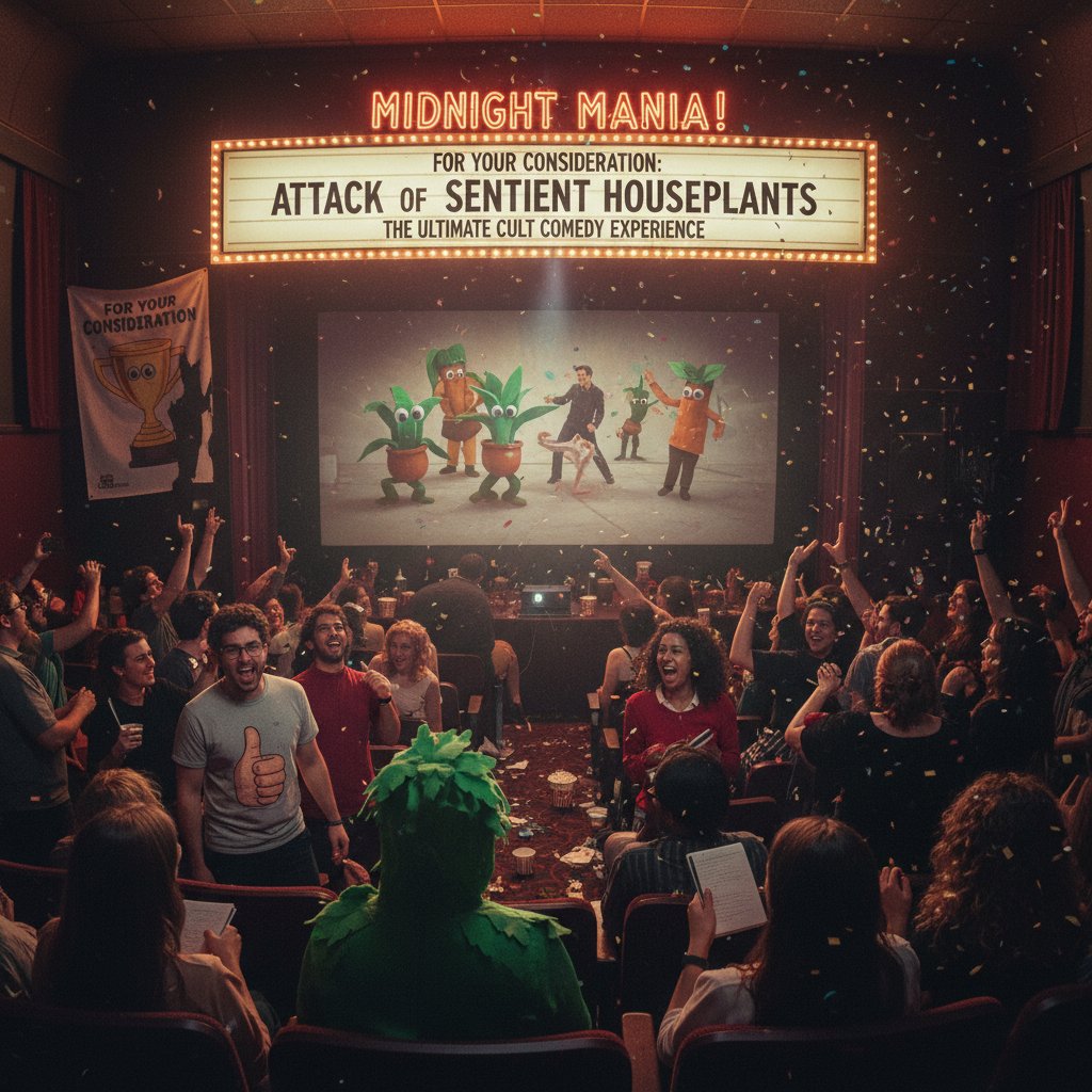 Cult comedy fans at midnight screening, showing wild costumes and the enduring appeal of cult classics