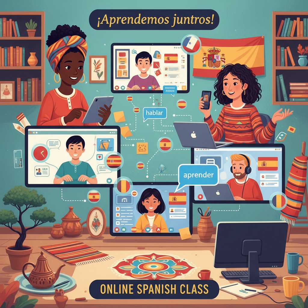 Różnorodność kulturowa podczas nauki hiszpańskiego online, młodzi ludzie różnych narodowości