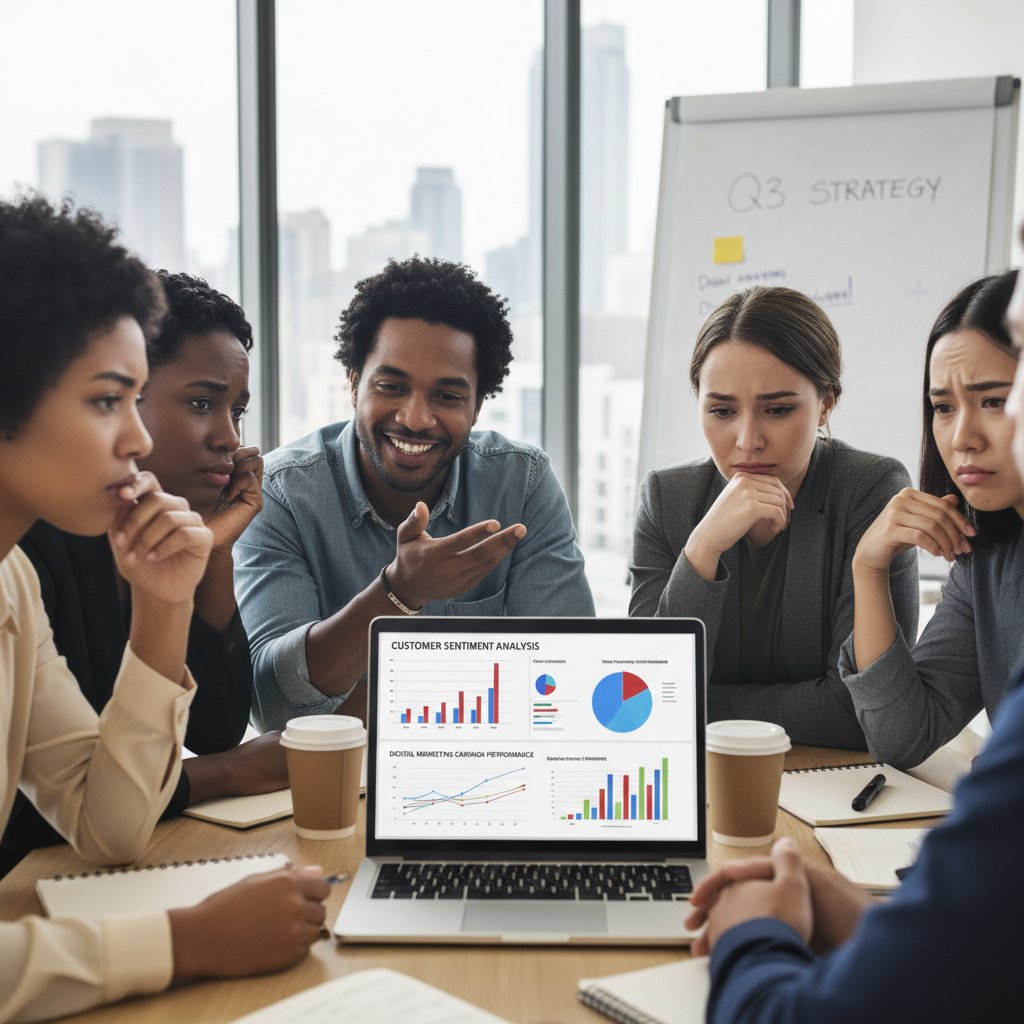 Zdjęcie osoby analizującej emocje klientów na ekranie laptopa
