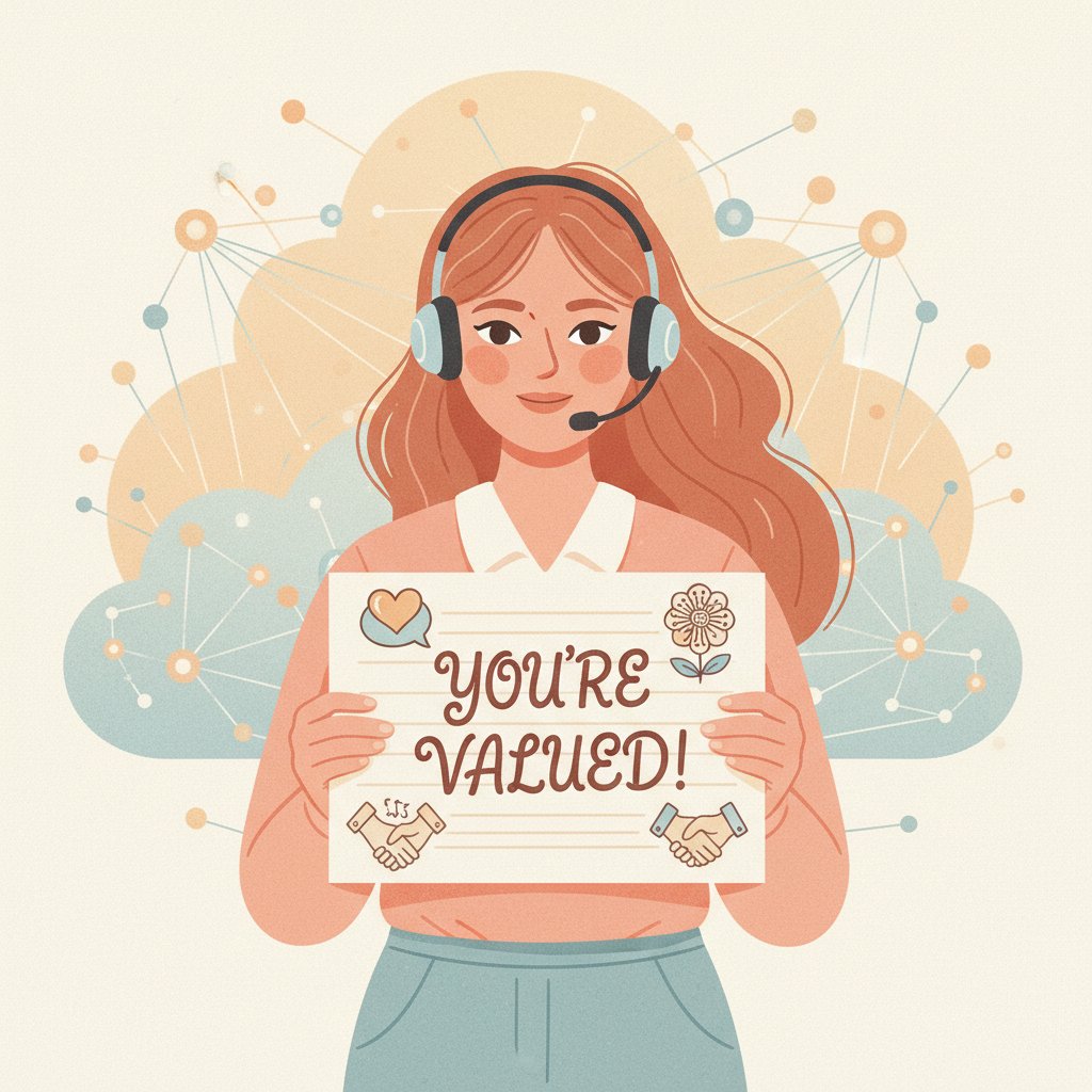 Agentka obsługi klienta wysyła cyfrową, osobistą wiadomość, empatia obsługa klienta online