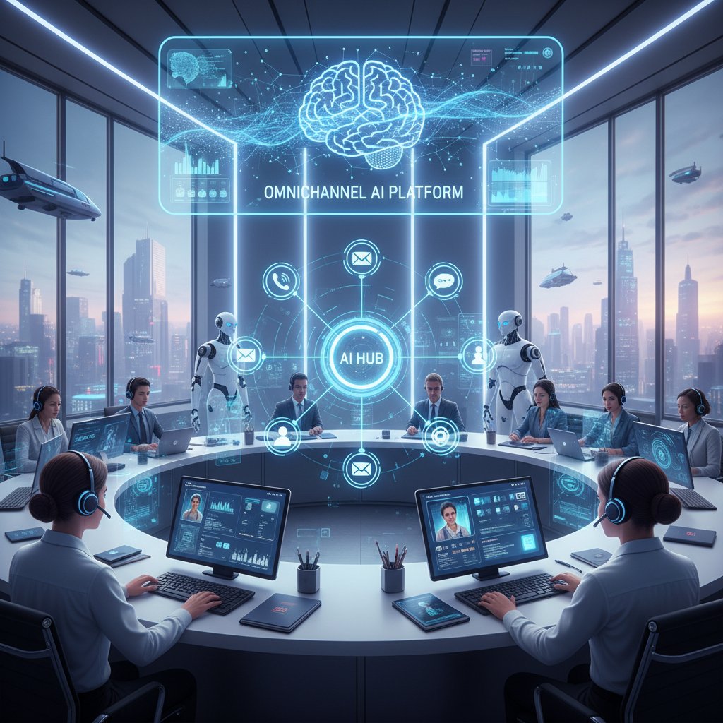 Nowoczesne centrum obsługi klienta z zespołem korzystającym z AI i technologii omnichannel