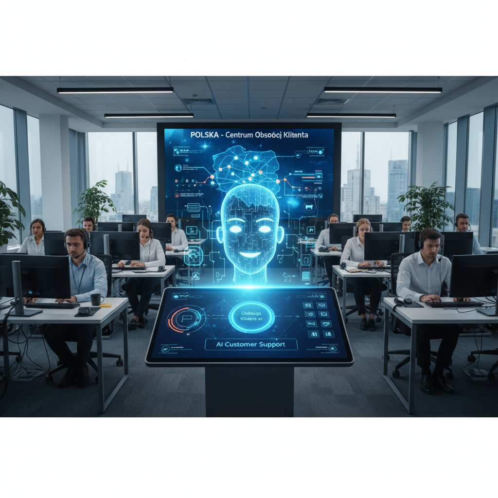 Zespół obsługi klienta analizuje efektywność wdrożenia chatbota AI w polskim call center