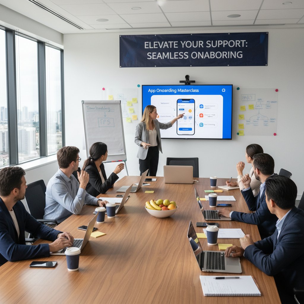 Szkolenie zespołu obsługi klienta z użyciem nowej aplikacji w sali konferencyjnej