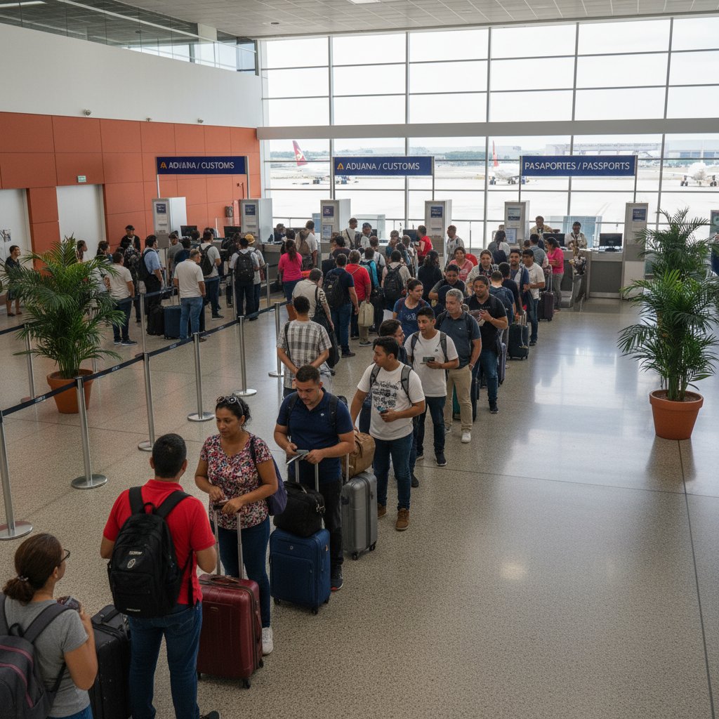 Passengers waiting in line at Caracas customs