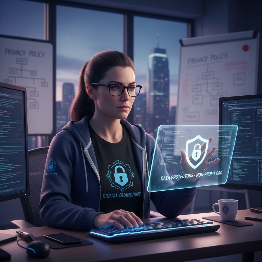 Ekspert ds. cyberbezpieczeństwa analizujący systemy ochrony danych w NGO online