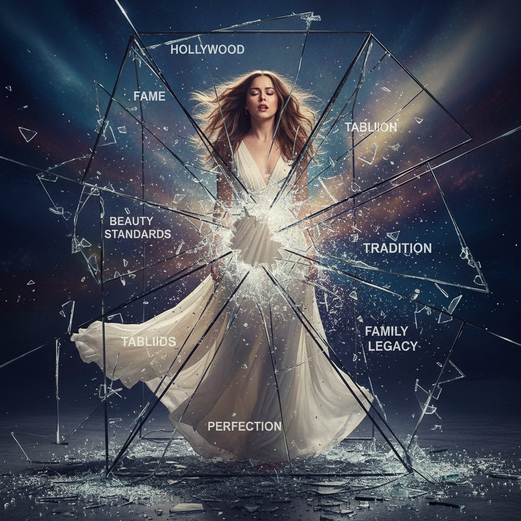 Symbolic photo of Dakota Johnson breaking a glass box, representing breaking expectations in Hollywood