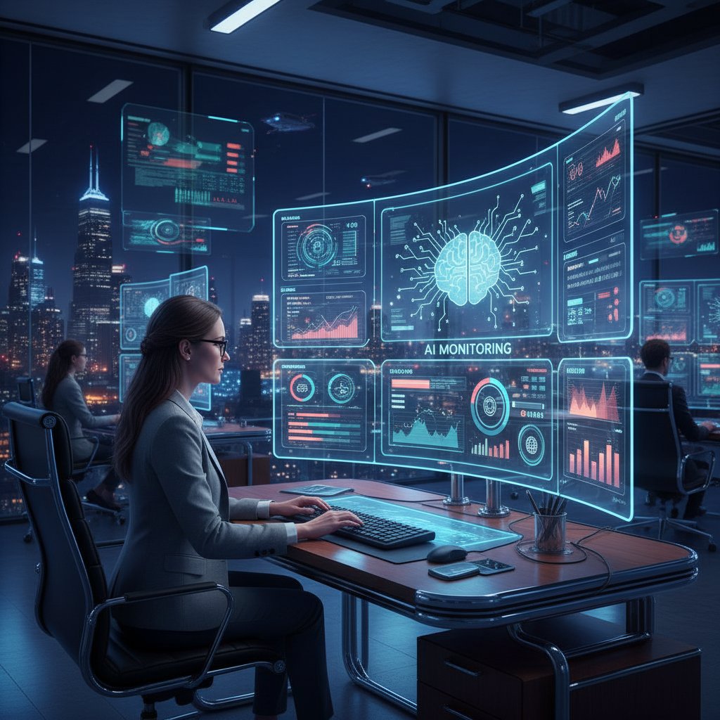 Osoba analizująca wykresy i dane na ekranie komputera z AI