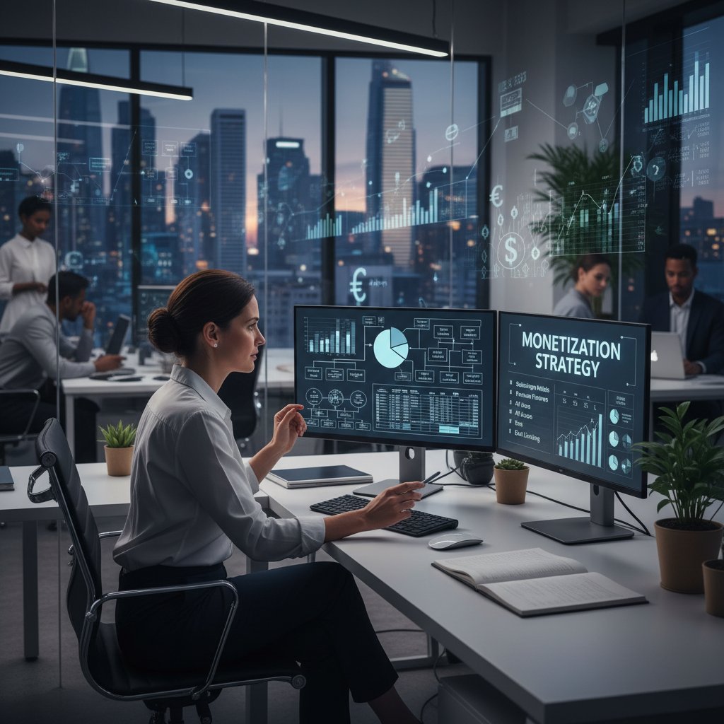 Analityk pracujący przy komputerze nad monetyzacją danych firmowych
