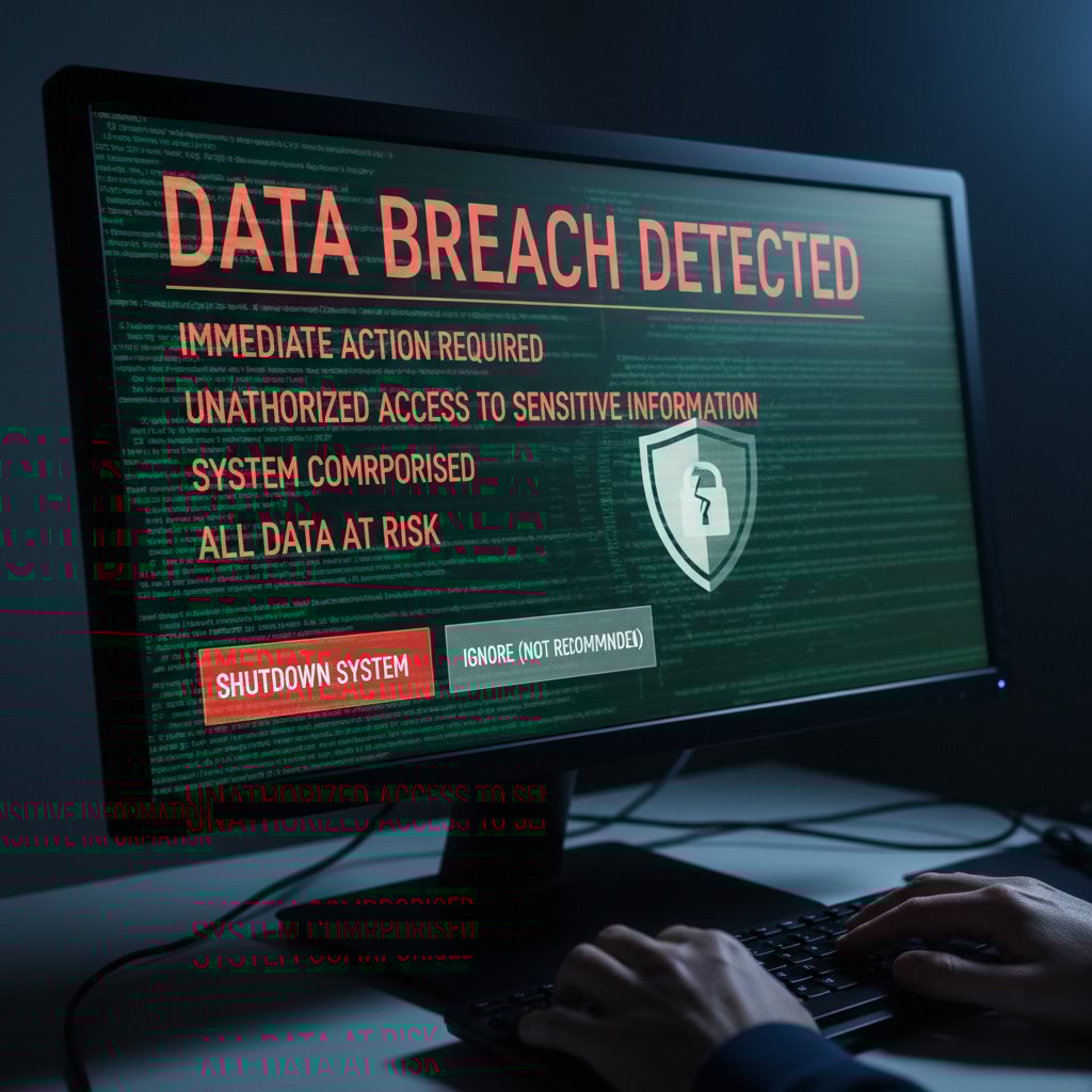 Zdjęcie zbliżenia ekranu komputera z wyświetlonym ostrzeżeniem o wycieku danych