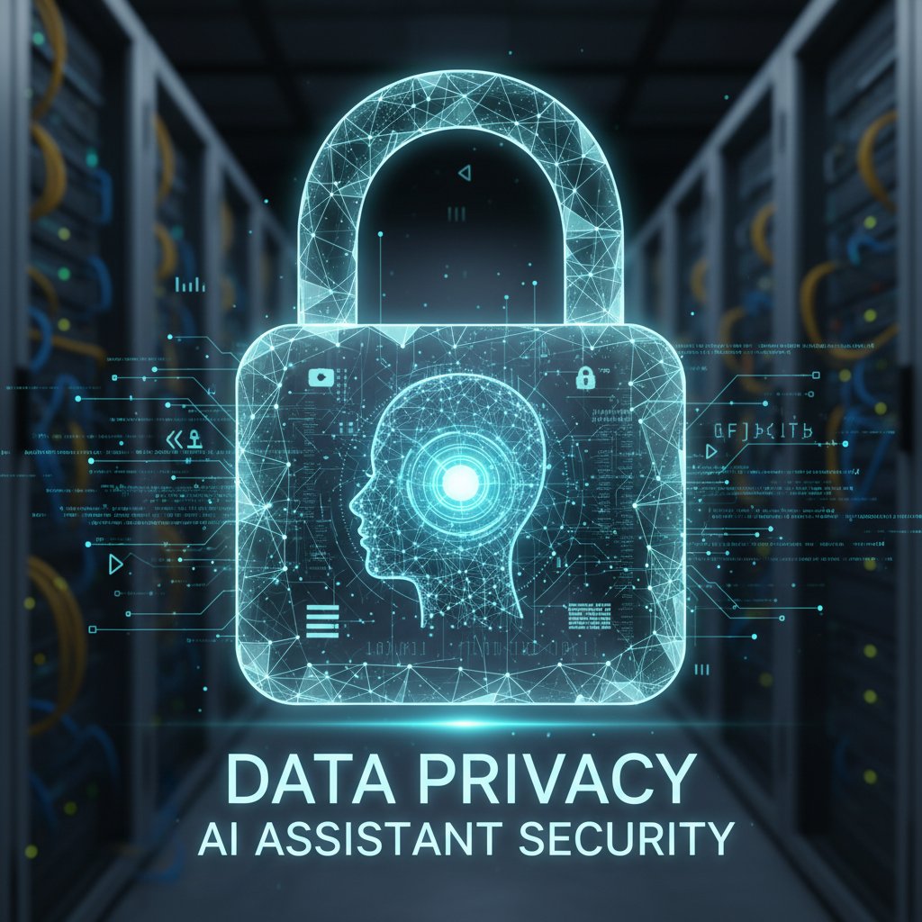 Symbolic photo of a lock overlayed on AI code, with moody lighting, emphasizing data privacy concerns in AI productivity tools