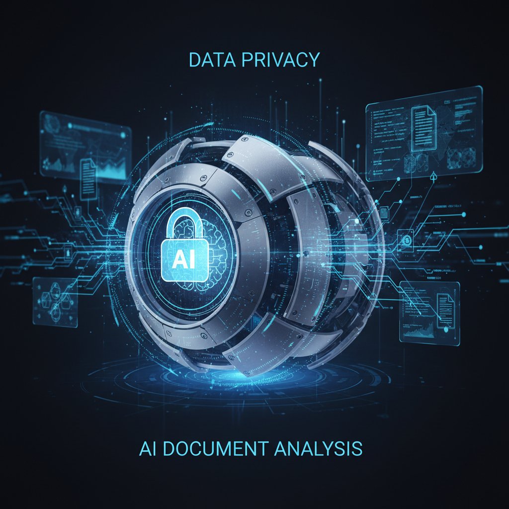 Data privacy in AI document analysis: symbolic photo of locked digital vault with data streams