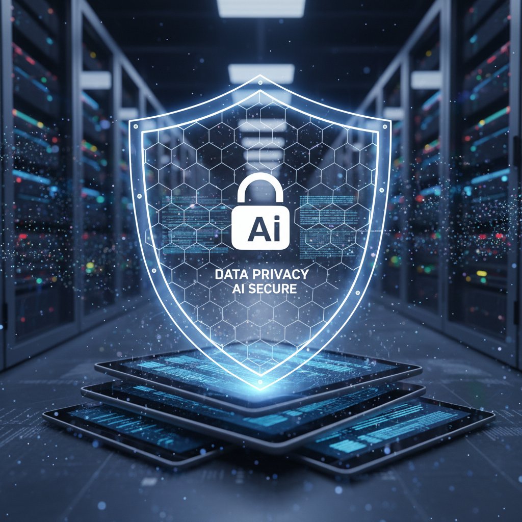 Close-up photo of encrypted data overlays representing privacy risks in AI document processing