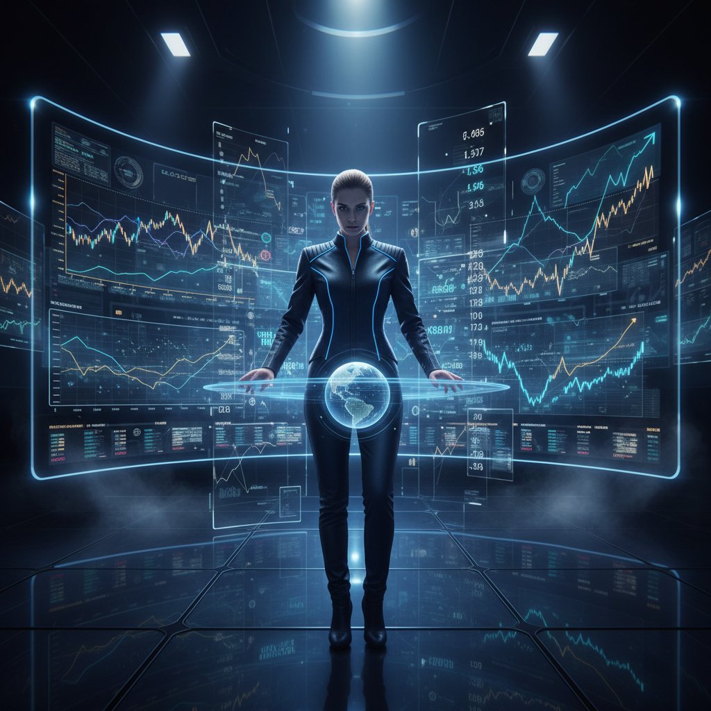 Data scientist coding with investment graphs and equations in background—quantitative investing research
