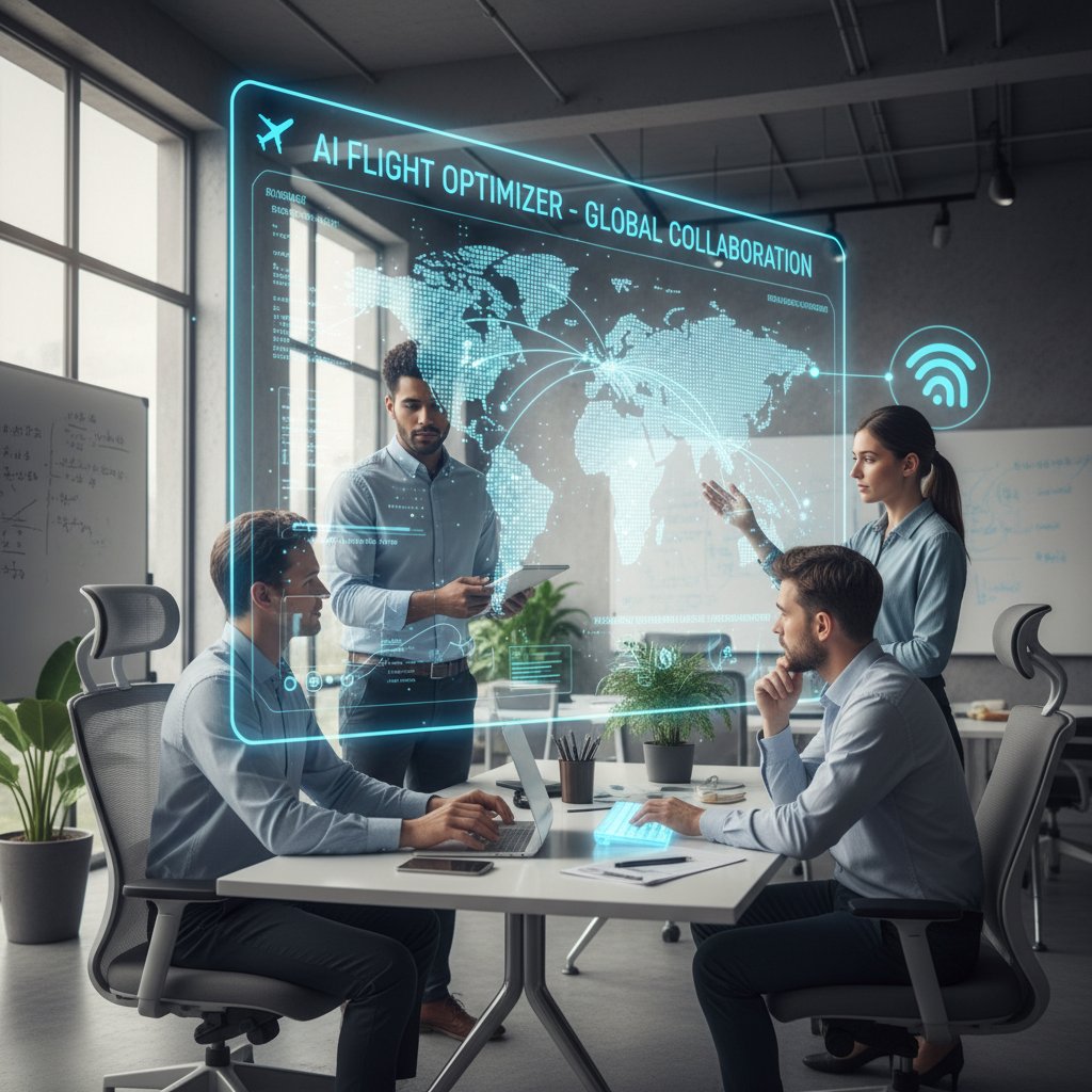 Team of data scientists working with AI-powered flight search interfaces