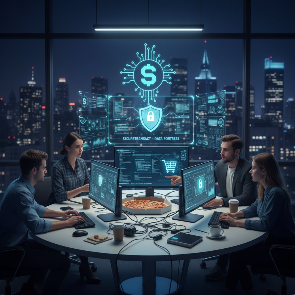 Zespół sklepowy pracujący nad zabezpieczeniem danych klientów na komputerach