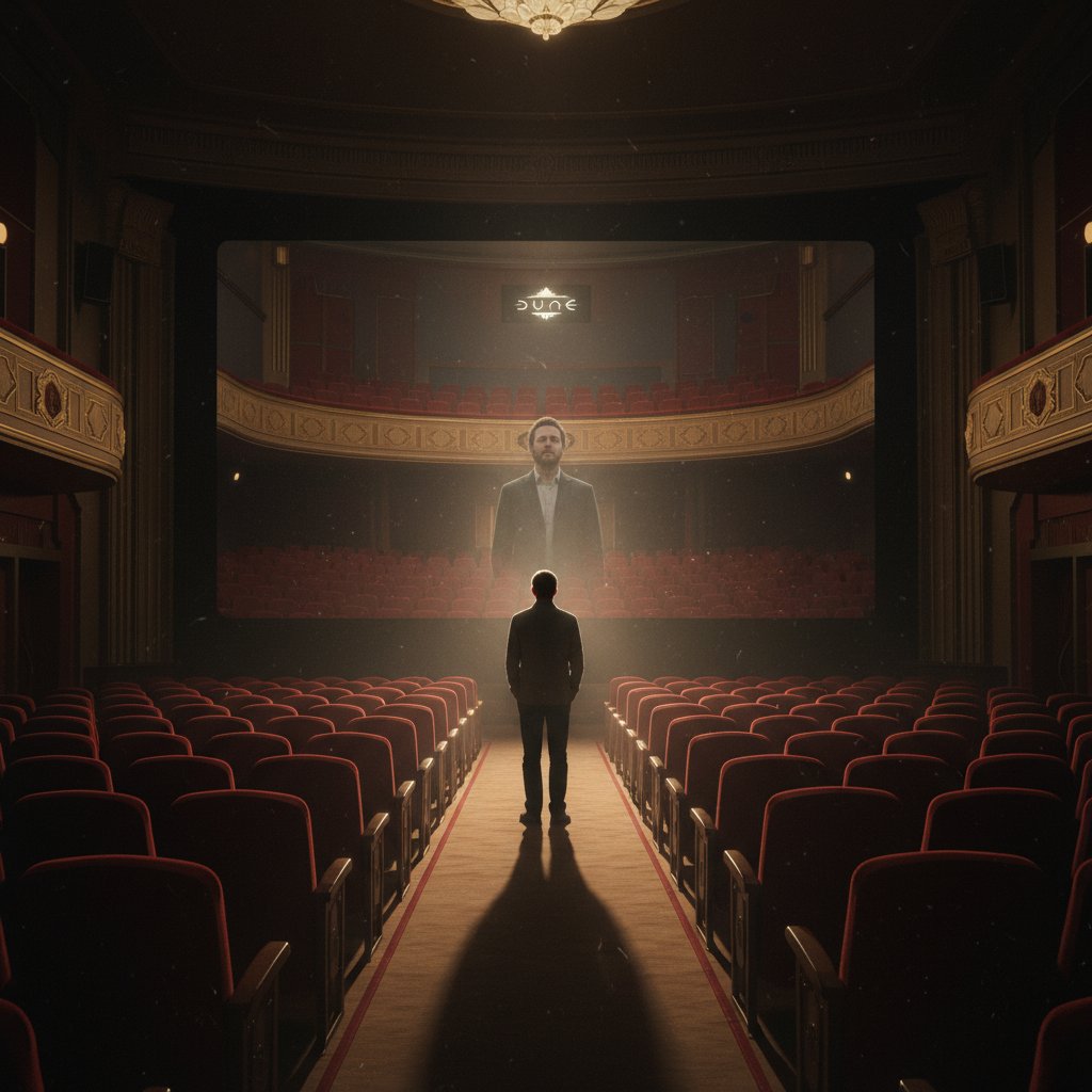 Denis Villeneuve surveying an empty cinema, reflecting on his career