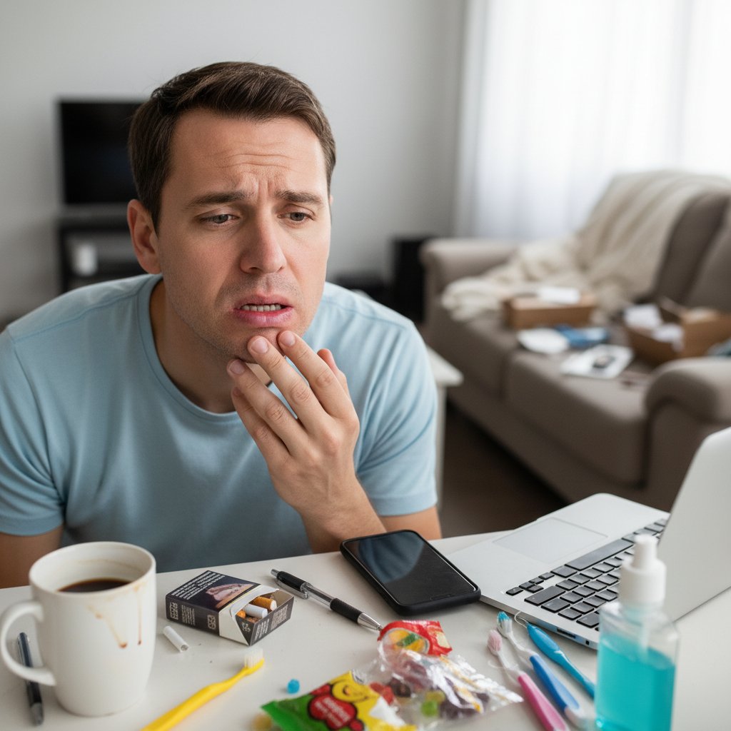 Pacjent po skalingu popełniający błędy w regeneracji – ilustracja sytuacyjna