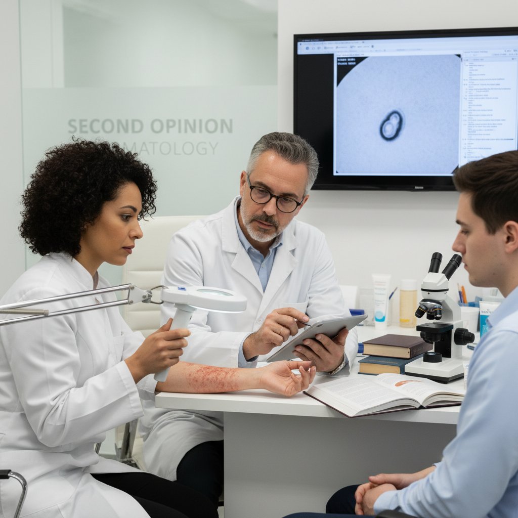 Lekarz dermatolog konsultujący przypadek z innym specjalistą