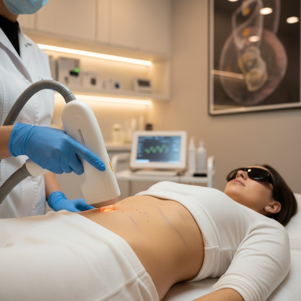 Zdjęcie gabinetu dermatologicznego z laserem, nowoczesna technologia, zabiegi na rozstępy