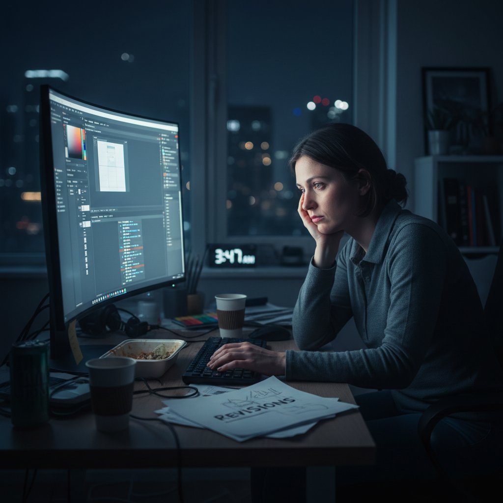 Projektant zmęczony po nocnej pracy nad projektem w domu