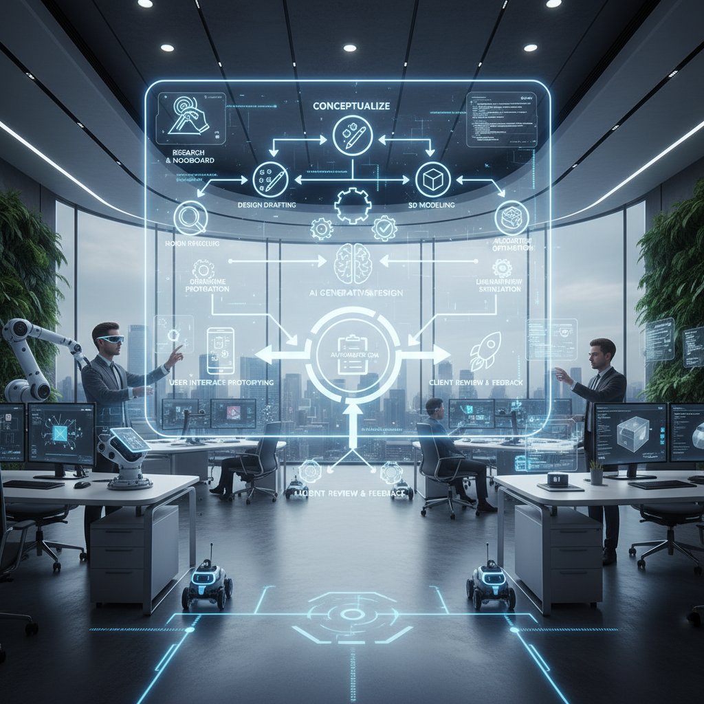 Projektant krok po kroku wdrażający narzędzia do automatyzacji projektowania w nowoczesnym biurze