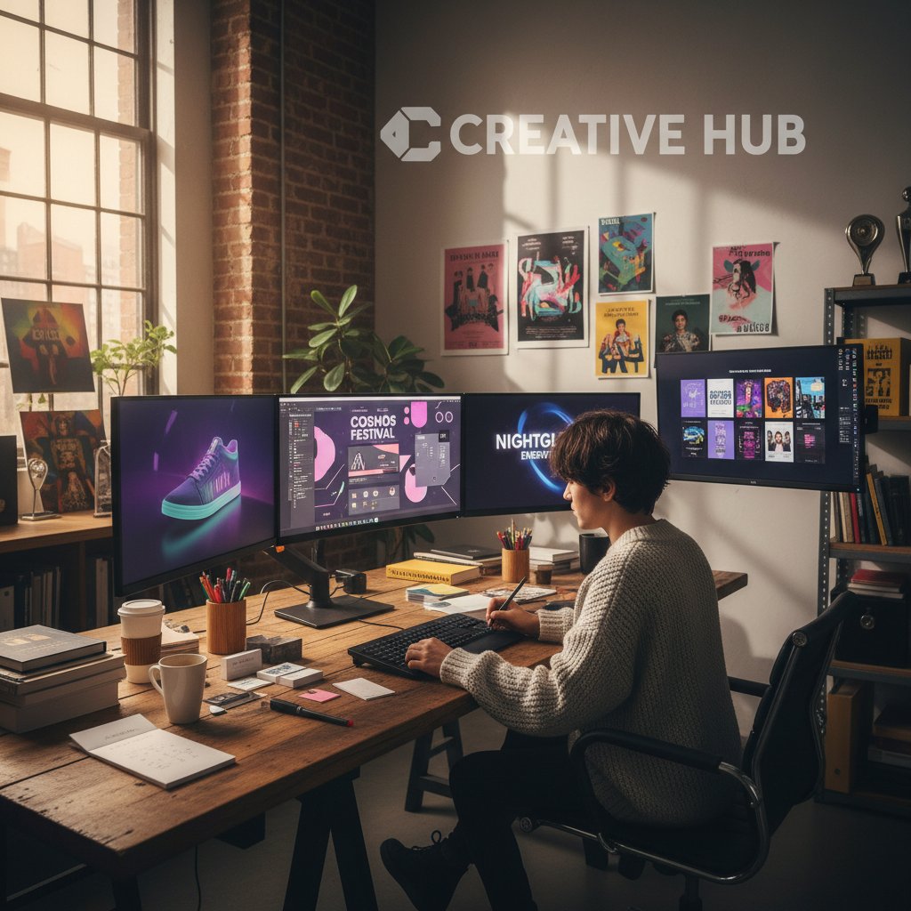 Projektant pracujący nad grafikami promocyjnymi