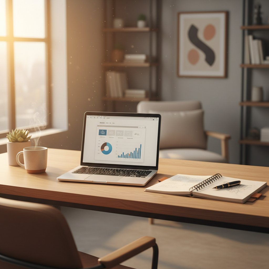 Miejsce do ćwiczenia: biurko z laptopem, notatnik, dobre oświetlenie, otoczenie sprzyjające skupieniu