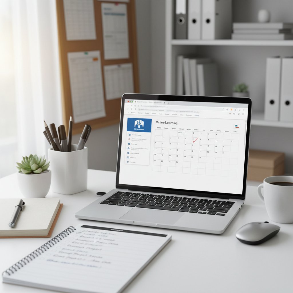 Biurko z laptopem, notatkami i checklistą gotową do planowania nauki online