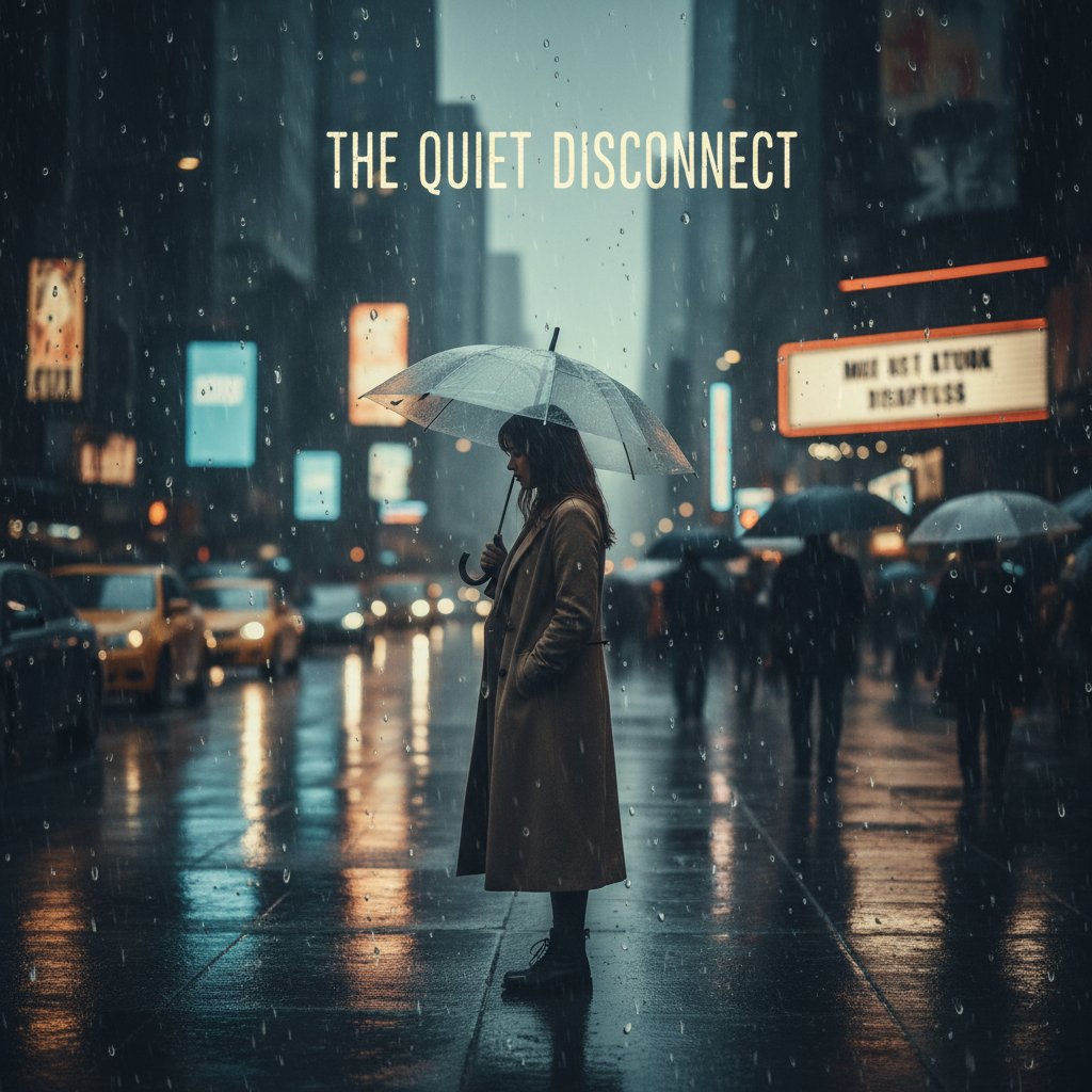 Emotionally detached film protagonist in urban isolation