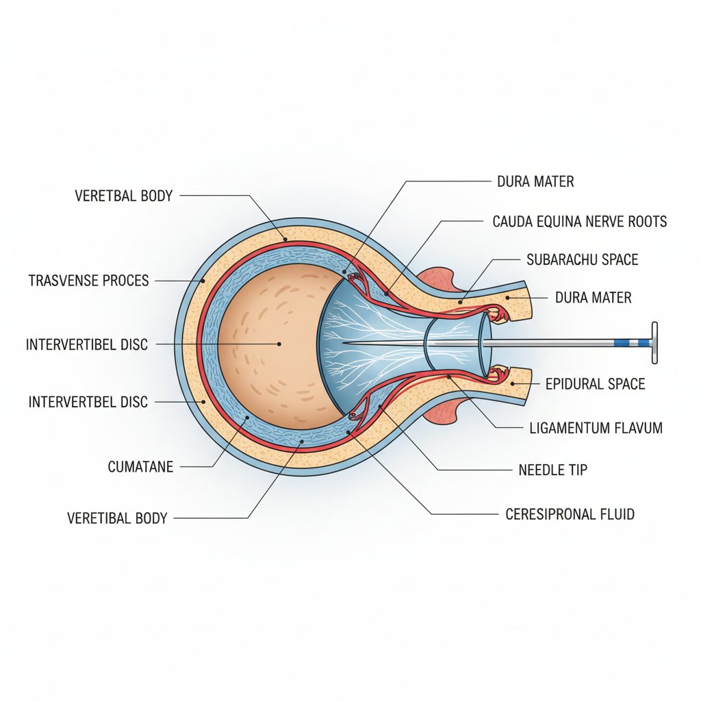 Anatomiczny przekrój kręgosłupa lędźwiowego – miejsce nakłucia
